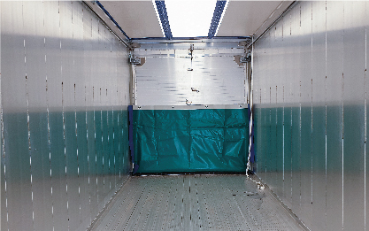 OP LD1-2.6_03 Aluminium front sweep panel with inf. canvas + lat. rubber joint. Inside wall hung on stainless steel carts. (+112,8 kg).