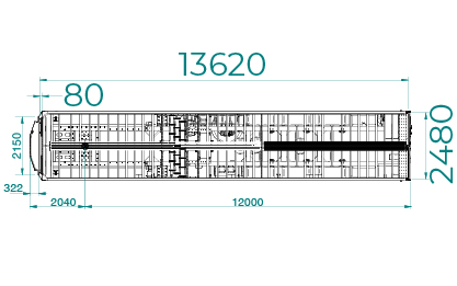 OP HP3-2.1_03 Changement de la longueur intérieure utile de 13.500 à 13.620 mm avec chanfrein intérieur 90 x 120 mm. PALETTISABLE.